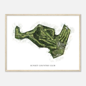 Sunset Country Club, Missouri - Mappa classica ad acquerello / Regalo per golfisti, Arte da parete per golf, Stampa poster di golf, Layout del campo