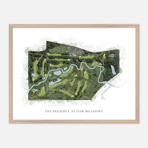 Das Reservat bei Oak Meadows in Wood Dale, Illinois - klassische Aquarellkarte | Golfer Geschenk, Golf Wandkunst, Golf Poster Druck