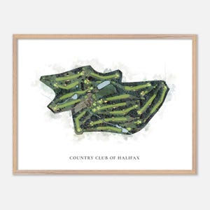 Country Club of Halifax ad Halifax, Massachusetts - Mappa classica ad acquerello / Regalo per golfisti, Arte murale per golf, Stampa poster per golf, Layout del campo