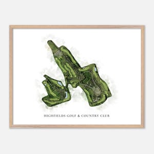 Highfields Golf & Country Club a Grafton, Massachusetts - Mappa classica ad acquerello / Regalo per golfisti, Arte murale per golf, Stampa poster per golf