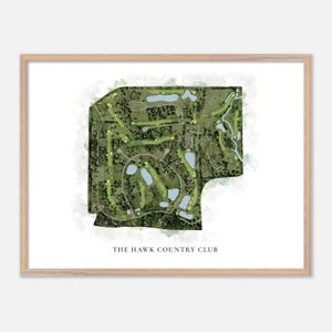 Der Hawk Country Club in St. Charles, Illinois - Klassische Aquarell Karte | Golfer Geschenk, Golf Wandkunst, Golf Poster Druck, Platz Layout