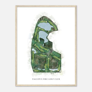 Falcon's Fire Golf Club, Floride - Carte aquarelle classique | Cadeau golfeur, oeuvre d'art murale de golf, impression d'affiche de golf, aménagement du parcours