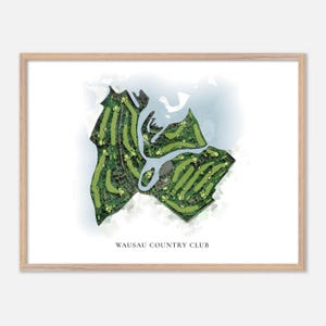 Wausau Country Club a Schofield, Wisconsin - Mappa classica ad acquerello / Regalo per golfisti, Arte murale per golf, Stampa poster per golf, Layout del campo