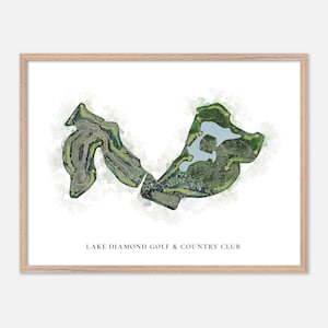 Lake Diamond Golf & Country Club in Ocala, Florida: klassieke aquarelkaart | Golfcadeau, golfmuurkunst, golfposterprint, baanindeling