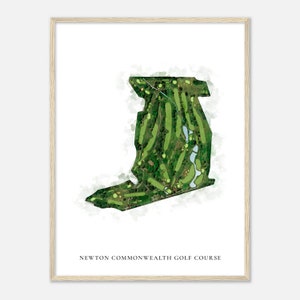 Newton Commonwealth Golf Course, Massachusetts - Klassieke aquarelkaart | Golfer cadeau, golf kunst aan de muur, golf poster print, baanindeling