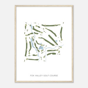 Fox Valley Golf Course, Wisconsin - Moderne aquarelkaart | Golfer cadeau, golf kunst aan de muur, golf poster print, baanindeling