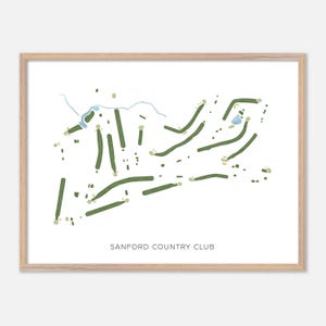 Sanford Country Club à Sanford, Maine - Carte aquarelle moderne | Cadeau golfeur, oeuvre d'art murale de golf, impression d'affiche de golf, aménagement du parcours