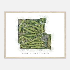 Golden Valley Country Club, Minnesota - Klassieke aquarelkaart | Golfer cadeau, golf kunst aan de muur, golf poster print, baanindeling