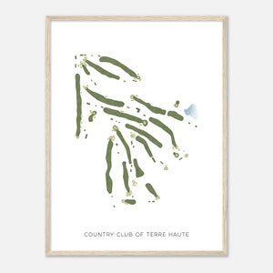 Country Club van Terre Haute, Indiana - Moderne aquarelkaart | Golfer cadeau, golf kunst aan de muur, golf poster print, baanindeling