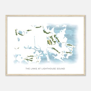 The Links à Lighthouse Sound, Maryland - Carte aquarelle moderne | Cadeau golfeur, oeuvre d'art murale de golf, impression d'affiche de golf, aménagement du parcours