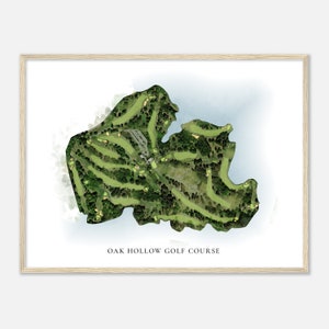 Oak Hohle Golf Platz, North Carolina - Klassische Aquarell Landkarte | Golfer Geschenk, Golf Wandkunst, Golf Poster Druck, Platz Layout