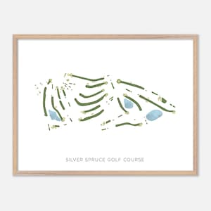 Parcours de golf Silver Spruce à Colorado Springs, Colorado - Carte aquarelle moderne | Cadeau de golfeur, oeuvre d'art murale de golf, impression d'affiche de golf