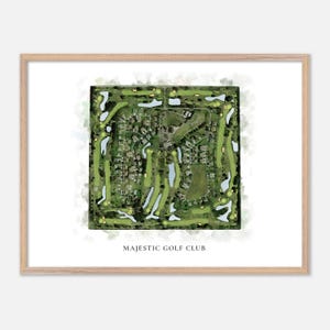 Majestic Golf Club in Lehigh Acres, Florida: klassieke aquarelkaart | Golfcadeau, golfmuurkunst, golfposterprint, baanindeling