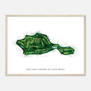 The Golf Course at Glen Mills, Pennsylvania - Classic Watercolor Map | Golfer Gift, Golf Wall Art, Golf Poster Print, Course Layout