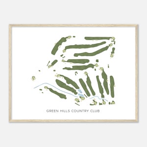 Green Hills Country Club, California - Mappa acquerello moderna / Regalo per golfista, Arte da parete per il golf, Stampa poster di golf, Layout del campo