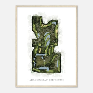 Apple Mountain Golf Course, Michigan - Klassieke aquarelkaart | Golfer cadeau, golf kunst aan de muur, golf poster print, baanindeling