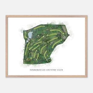 Foxborough Country Club a Foxboro, Massachusetts - Mappa classica ad acquerello / Regalo per golfisti, Arte murale per golf, Stampa poster per golf, Layout del campo