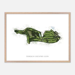 Tedesco Country Club a Marblehead, Massachusetts - Mappa classica ad acquerello / Regalo per golfisti, Arte murale da golf, Stampa poster da golf, Layout del campo