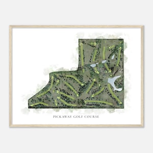 Pickaway Golf Course, Ohio - Klassieke aquarelkaart | Golfer cadeau, golf kunst aan de muur, golf poster print, baanindeling