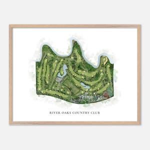 River Oaks Country Club a Houston, Texas - Mappa classica ad acquerello / Regalo per golfisti, Arte murale per golf, Stampa poster per golf, Layout del campo