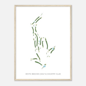 White Beeches Golf & Country Club, New Jersey - Moderne aquarelkaart | Golfer cadeau, golf kunst aan de muur, golf poster print, baanindeling