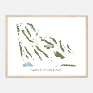 Salish Cliffs Golf Club, Washington - Moderne aquarelkaart | Golfer cadeau, golf kunst aan de muur, golf poster print, baanindeling