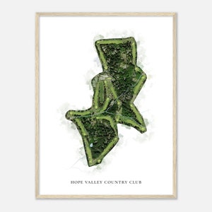 Hope Valley Country Club, North Carolina - Klassieke aquarelkaart | Golfer cadeau, golf kunst aan de muur, golf poster print, baanindeling