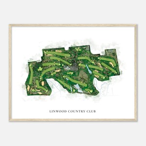 Linwood Country Club, New Jersey - klassische Aquarell-Karte | Golfer Geschenk, Golf Wandkunst, Golf Poster Druck, Platz Layout