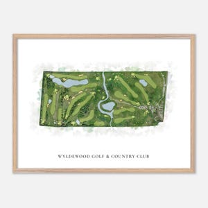 Wyldewood Golf & Country Club a , Canada - Mappa classica ad acquerello / Regalo per golfisti, Arte murale per golf, Stampa poster per golf, Layout del campo