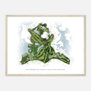 Der Newport Bay Platz im Ocean City Golf Club, Maryland - Klassische Aquarell Karte | Golfer Geschenk, Golf Wandkunst, Golf Poster Druck