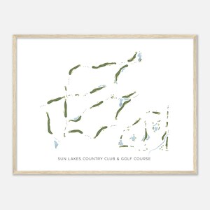 Sun Lakes Country Club e campo da golf, California - Mappa acquerello moderna / Regalo per golfisti, Arte da parete per golf, Stampa poster di golf, Layout del campo
