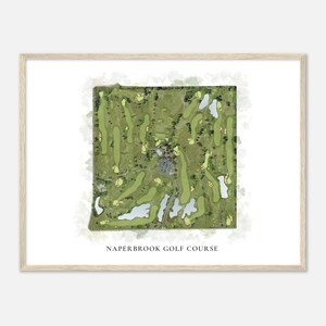 Naperbrook Golf Course, Illinois - Klassieke aquarelkaart | Golfer cadeau, golf kunst aan de muur, golf poster print, baanindeling