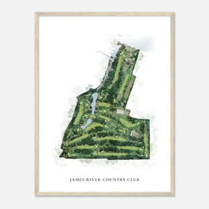 James River Country Club, Virginia - Classic Watercolor Map | Golfer Gift, Golf Wall Art, Golf Poster Print, Course Layout
