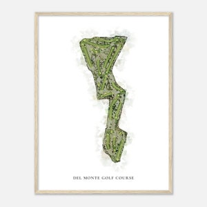 Parcours de golf Del Monte, Californie - carte aquarelle classique | Cadeau golfeur, oeuvre d'art murale de golf, impression d'affiche de golf, aménagement du parcours