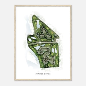 Jupiter Dunes, Florida - Klassieke aquarelkaart | Golfer cadeau, golf kunst aan de muur, golf poster print, baanindeling