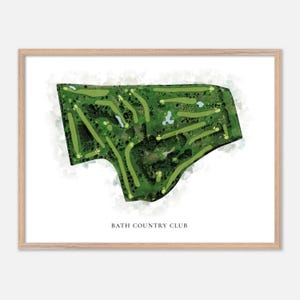 Bath Country Club a Bath, New York - Mappa classica ad acquerello / Regalo per golfisti, Arte murale per golf, Stampa poster per golf, Layout del campo