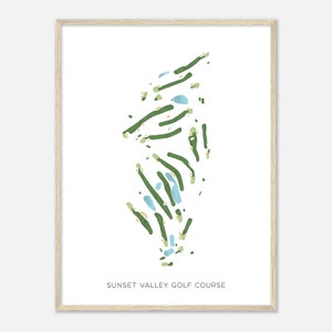 Sunset Valley-golfbaan, New Jersey - Moderne aquarelkaart | Golfer cadeau, golf kunst aan de muur, golf poster print, baanindeling