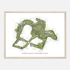Echo Valley Country Club, Iowa - Klassieke aquarelkaart | Golfer cadeau, golf kunst aan de muur, golf poster print, baanindeling