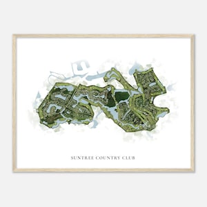 Suntree Country Club, Florida - Classic Watercolor Map | Golfer Gift, Golf Wall Art, Golf Poster Print, Course Layout