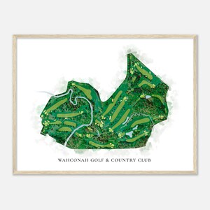 Wahconah Golf & Country Club, Massachusetts - Mappa classica ad acquerello / Regalo per golfisti, Arte da parete per golf, Stampa poster di golf, Layout del campo