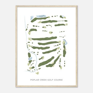 May include: A minimalist illustration of a golf course with green fairways, sand traps, and water features. The text "POPLAR CREEK GOLF COURSE" is printed below the illustration.
