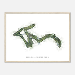 Bull Valley Golf Club, Illinois - Klassieke aquarelkaart | Golfer cadeau, golf kunst aan de muur, golf poster print, baanindeling