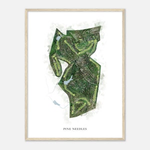Pine Needles, North Carolina - Klassische Aquarell-Karte | Golfer Geschenk, Golf Wandkunst, Golf Poster Druck, Platz Layout