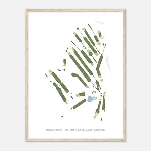 Hill's Heart of the Lakes Golf Platz, Greengesetzte Stadt - Moderne Aquarell Landkarte | Golfer Geschenk, Golf Wandkunst, Golf Poster Druck, Platz Layout