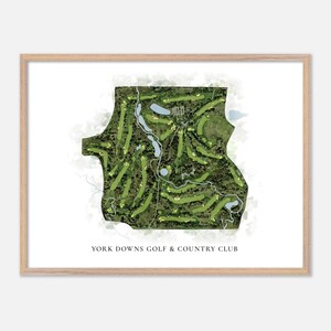 York Downs Golf & Country Club a , Canada - Mappa classica ad acquerello / Regalo per golfisti, Arte murale per golf, Stampa poster per golf, Layout del campo