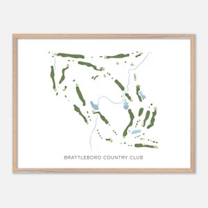 Brattleboro Country Club a Brattleboro, Vermont - Mappa moderna ad acquerello / Regalo per golfisti, Arte murale per golf, Stampa poster per golf, Layout del campo