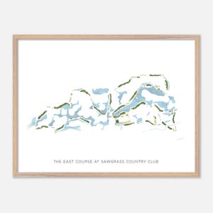The East Course bij de Sawgrass Country Club in Ponte Vedra Beach, Florida: moderne aquarelkaart | Golfcadeau, golfmuurkunst