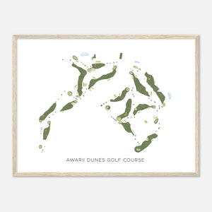 Awarii Dunes-golfbaan, Nebraska - moderne aquarelkaart | Golfer cadeau, golf kunst aan de muur, golf poster print, baanindeling