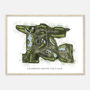 Champions Pointe Golf Club, Indiana - Klassieke aquarelkaart | Golfer cadeau, golf kunst aan de muur, golf poster print, baanindeling