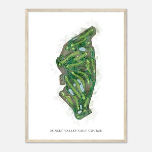 Sunset Valley Golf Course, New Jersey - Klassieke aquarelkaart | Golfer cadeau, golf kunst aan de muur, golf poster print, baanindeling